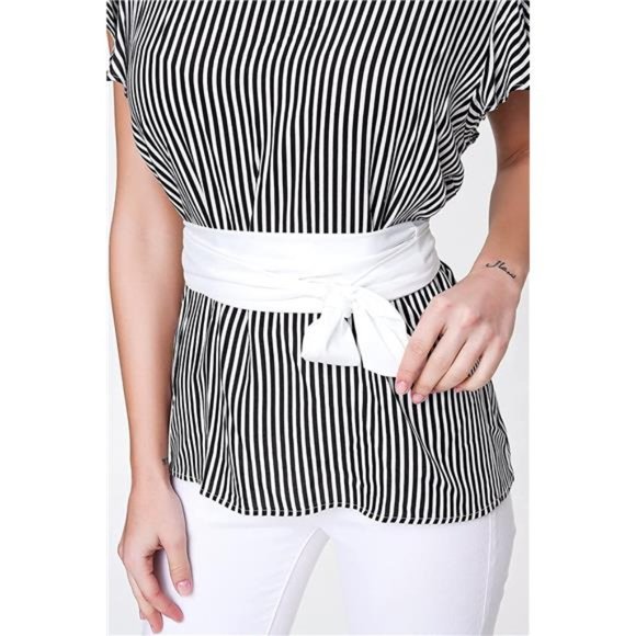 Women Solid Color Self Tie Wrap Around Obi Linen Waist Belt